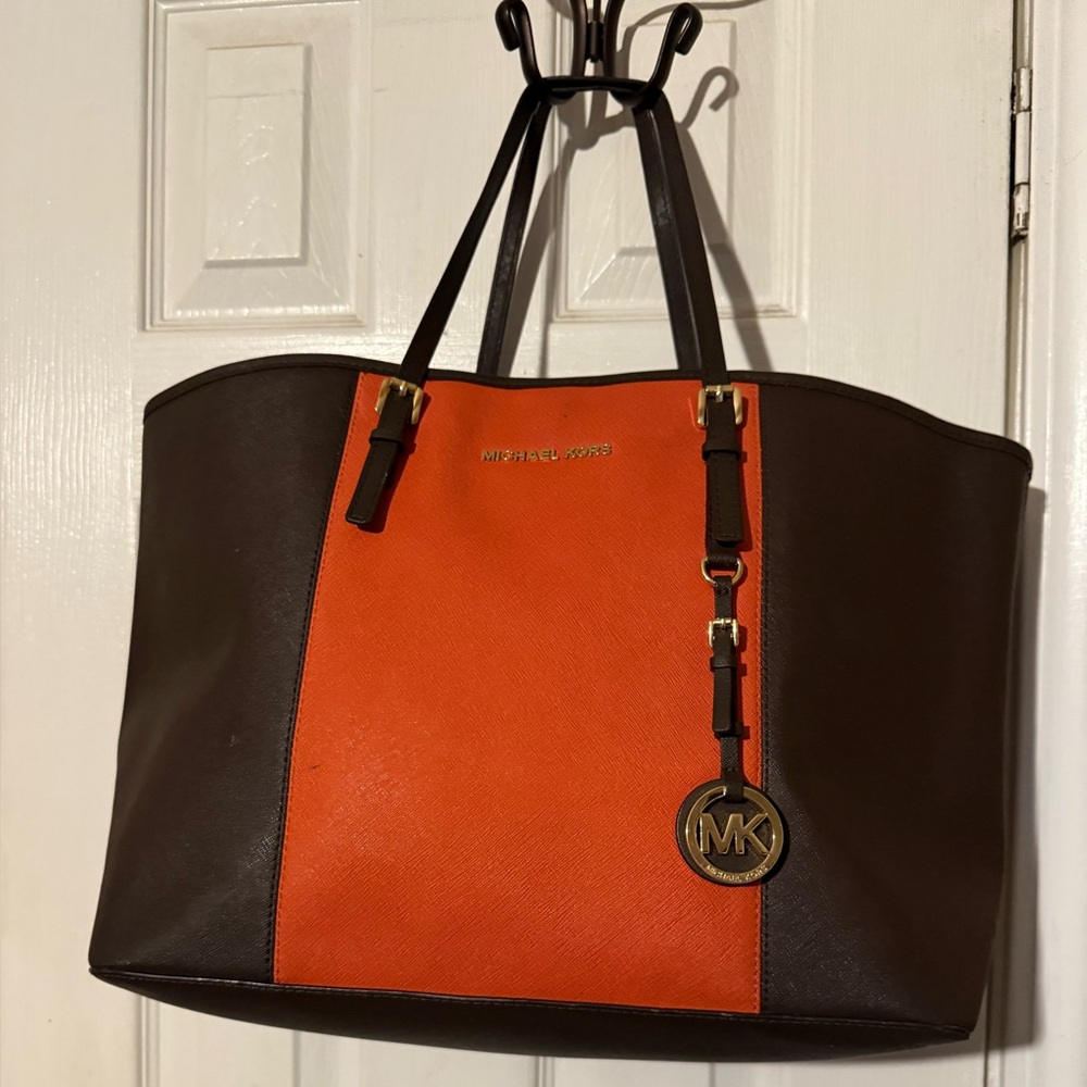 Michael Kors Two-Tone Orange and Brown Tote